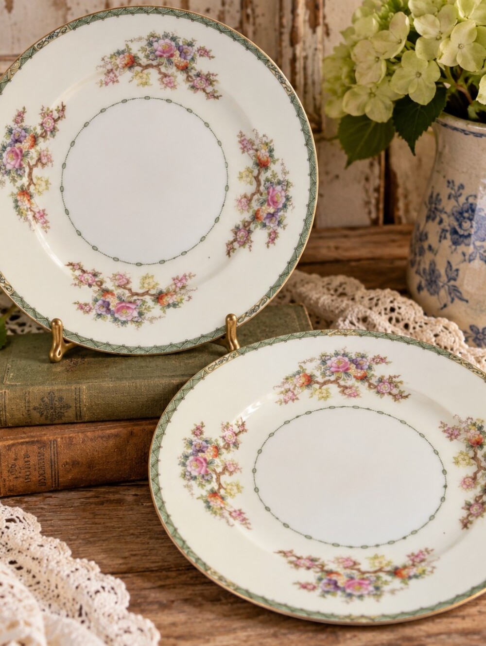 Vintage Stuart Hand-Painted Floral China Plates – Set of 2